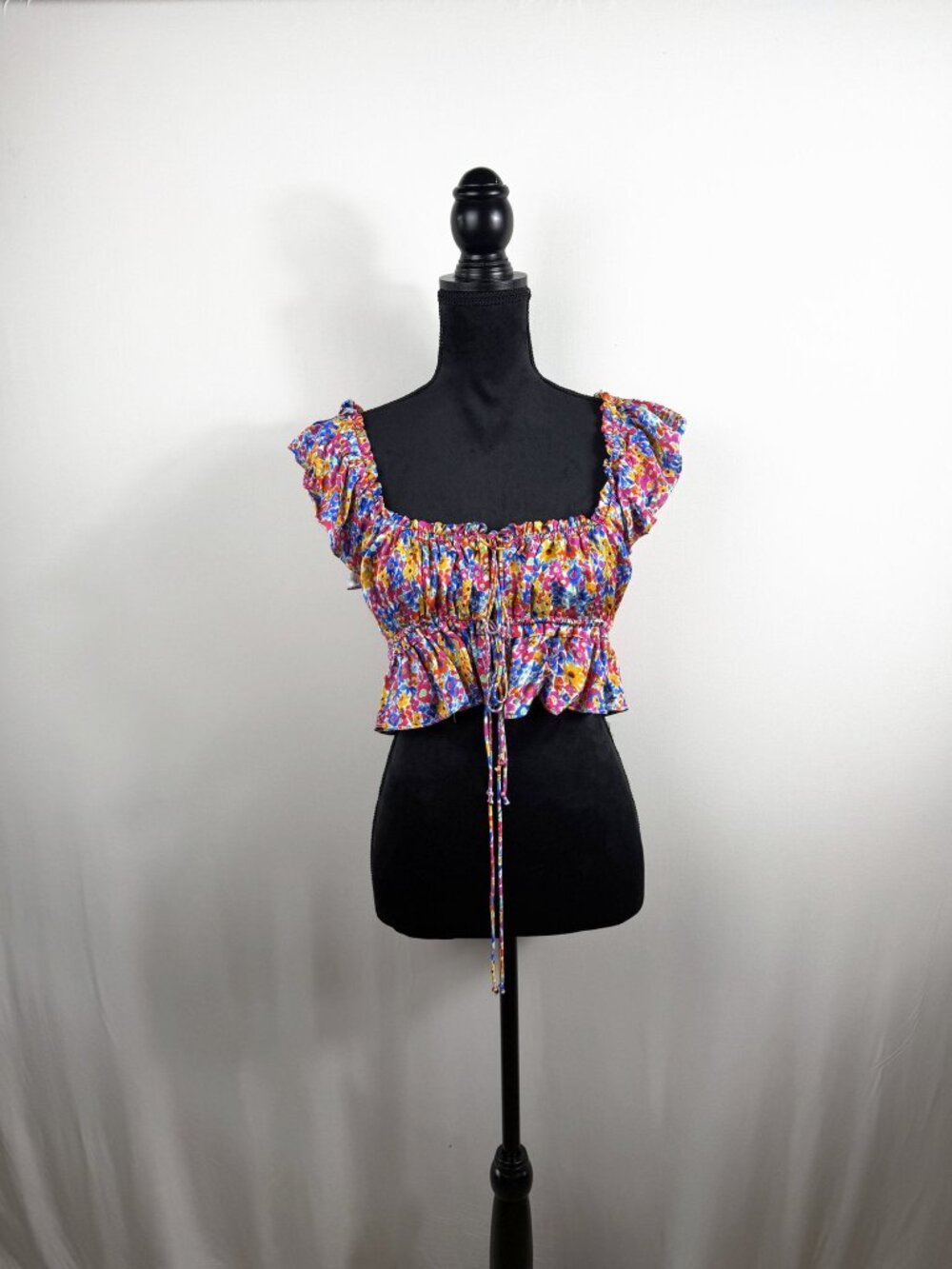 For Love & Lemons Floral Ruffle Square-Neck Crop Top (Size M)